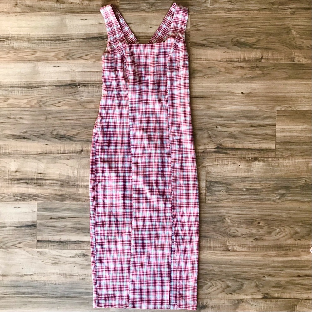 Red Plaid Vintage Midi Dress